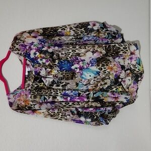 Jennifer Lopez Blouse Womens Size 2X Floral Cheetah Sheer Button